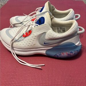 Nike Joyride White and Gray Running Shoes with Blue and Red Details
